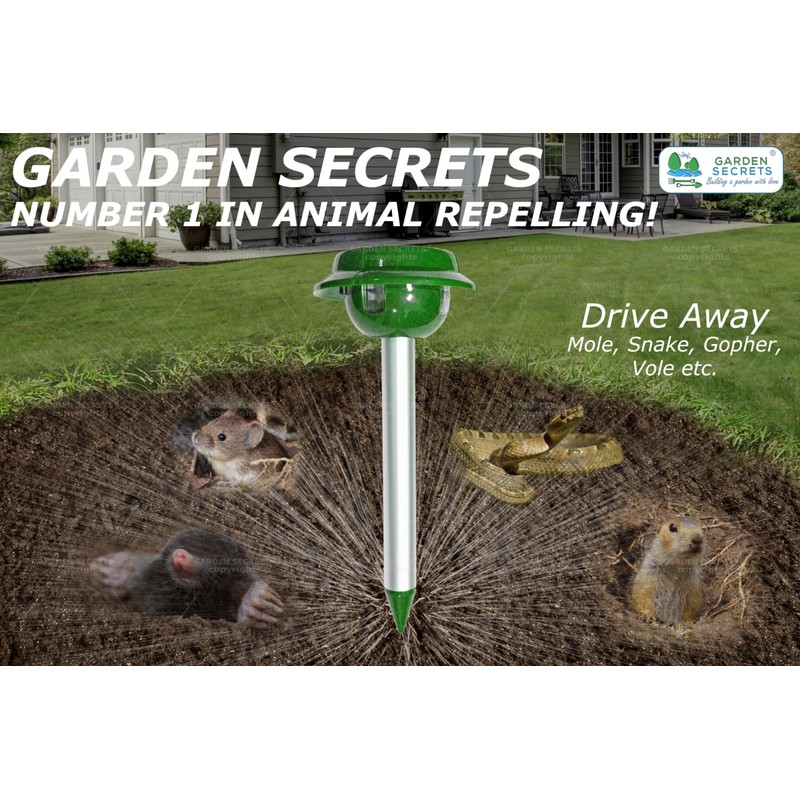 GARDEN SECRETS (2 Pack) Professional Solar MOLE & Snake Repellent,