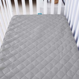 Crib Mattress Protector Topper for Standard Crib/Toddler Mattress, Bamboo Quilted Crib Mattress Pad Cover, Ultra Soft Bamboo Terry Surface and Premium Waterproof Layer, Washer & Dryer Friendly, Grey