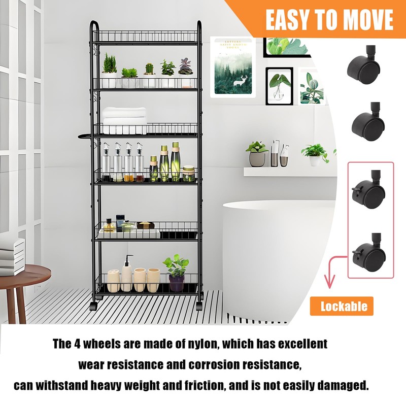 Seadasyoon 6 Tier 10in Slim Rolling Storage Cart with Handle,