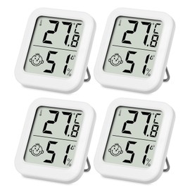 SOBEAU Mini Thermo-Hygrometer Thermometer Indoor Room Thermometer Pack of 4 and Humidity Meter, Digital Indoor Hygrometer with Smiley Indicator for Baby Room, Living Room, Office, Greenhouse (White)