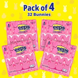 PeepsMarshmallow Bunnies, 4 Packs of Bunnies Candy 32 Count, Perfect for Party Favors and Spreading Joy During the Holiday Season, Ideal Easter Bunny Candy for Kids to Enjoy