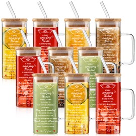 Yetene 10 Pack Nurse Week Appreciation Gifts for Women Nurse Day Glass Cup with Handle 13.5oz Clear Coffee Cup with Lid and Straw for Nursing School Student Teacher Employee Retirement Graduation Gift