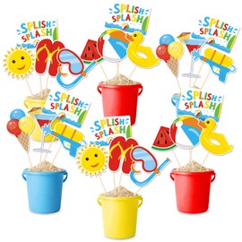 Bessmoso Splish Splash Party Decorations 24 PCS Beach Centerpiece Sticks Table Toppers Birthday Decor Beach Balls Party Favors Hawaiian Summer Pool Party Supplies Beach Party Decorations