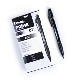Pentel PRIME Mechanical Pencil, Writing, Drawing, School Supply, Pre-loaded with Lead, 0.7mm Medium Point, Black Barrel, AX7A, Box of 12