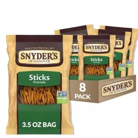 Snyder's of Hanover Pretzel Sticks 3.5 oz Pack of 8 Non-GMO Snack Dipping Chips