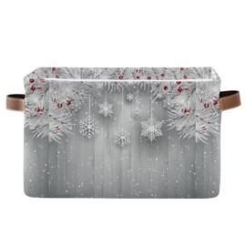 Foldable Storage Basket, Cube Organizer Bins Silver Christmas Tree Snowflake Cube Bag Dual Handles for Closet Shelf