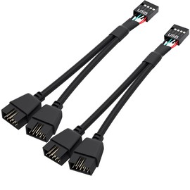 OwlTree 2 Pack Motherboard USB 2.0 to Dual 9 Pin Extension, USB Header Splitter for Internal Computer Motherboard (Braided Black)