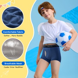 BAMBOO COOL Boy's Underwear Boxer Briefs for Boy Breathable Mesh Fly Zone Moisture-Wicking 6 Pack