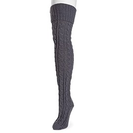 MUK LUKS womens Women's Cable Knit Over the Knee Casual Sock, Pewter, One Size US