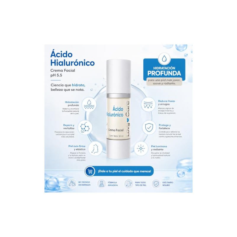 LOVY CARE Crema Facial con Ácido Hialurónico, 30 ml, pH