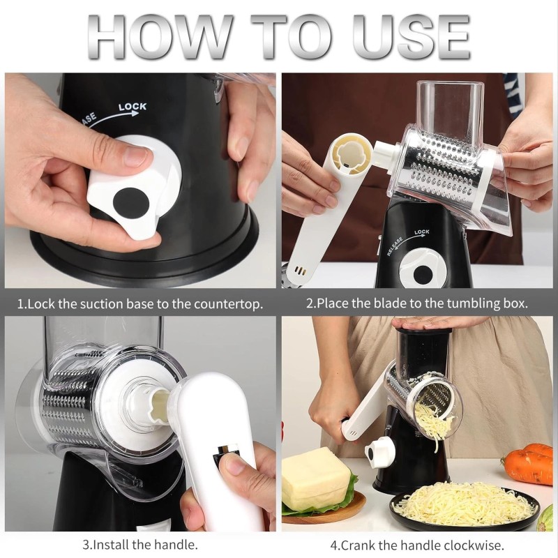 Cambom Rotary Cheese Grater Hand Crank Cheese Shredder for Fresh