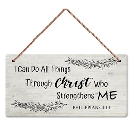 LSODOIEI Wooden Plaque Positive Wall Sign I Can Do All Things Through Christ Who Strengthens Me Inspirational for Home Door Living Room Office Gift Men Women 12 X 6 Inches