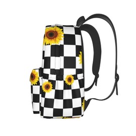 MISOLAXI Black And White Checkered Sunflower Backpack Casual Daypacks, College Bag Laptop Backpacks, Backpacks for Boys Girls Children and Adult, with Adjustable Padded Straps
