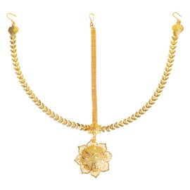 Efulgenz Gold Tone Indian Jewelry for Women Dubai Style Maang Tikka Indian Gold Tone Leaf Floral Headband Matha Patti Indian Bridal Jewelry for Wedding Fashion Jewelry Hair Accessories for Women, One