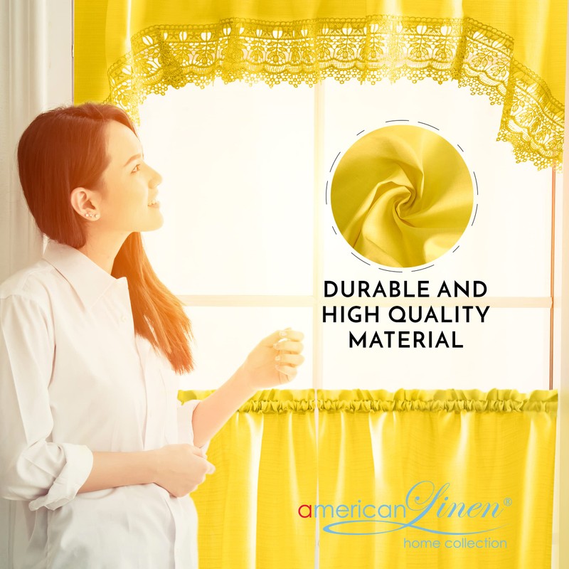 Café Curtains for Kitchen, Bathroom Curtains with Valance, Embroidered Lace