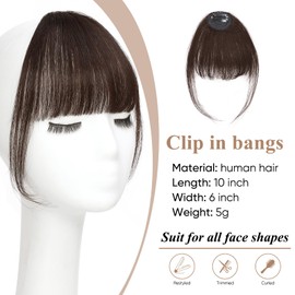 JAMBALAYA Clip In Bangs Dark Brown Bangs Wispy Bangs Hair Clip Human Hair Fake Bangs Fringe With Temples Hairpieces Daily Wear Curved Bangs