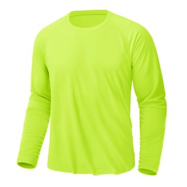 KEFITEVD Long Sleeve Fishing Shirts Moisture Wicking Shirts Athletic Workout Shirts Sun Protection Beach T-Shirts for Men Swimming Shirts Fluorescent Green