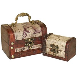 Something Different Wholesale S/2 Map Chests (8/120), Wood, Multicolour, 9.5x9x12.5 cm
