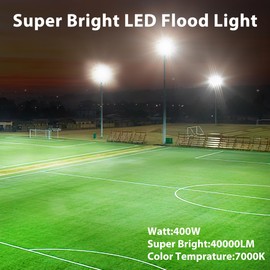 ISKYDRAW Stadium Lights 400W, 1 Pack 85-265V 40000LM Super Bright LED Flood Lights 7000K Daylight, IP67 Waterproof Security Lights Outdoor Lighting for Yard Court Arena Parking Lot
