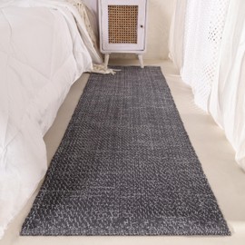 HOMEMONDE Cotton Herringbone Runner Rug 2' x 6' Indoor Farmhouse Décor Lightweight Woven Area Rug for High Traffic Areas Entryway, Kitchen, Bedroom (Grey & White)