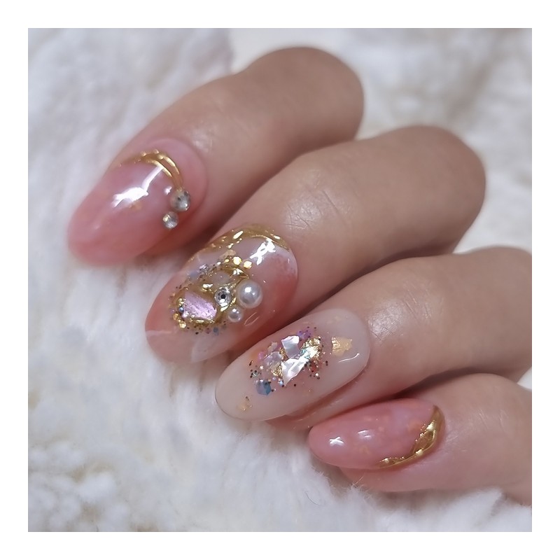 Pink Flower Handmade Nail Tips - Long Ballerina / 분홍이플라워