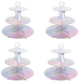 XIXIMENG 4 PACK Cardboard Cupcake Stand 3- Tier lace edge Dessert Stand, Cardboard Cupcake Stand (Colorful Silver)