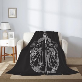 Home Decor Throw Blanket, The Spear of God Odin Gungnir on Black Viking, Warm Soft Cozy Flannel Bed Blankets for Bed, Couch, Sofa and Chair, All Seasons Suitable, 80x60 inches