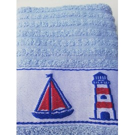 100% Cotton Tea Towels Waffle Embroidered Seaside Cooks Cloth 3 Pack Kitchen Towel Set (Blue Lighthouse)