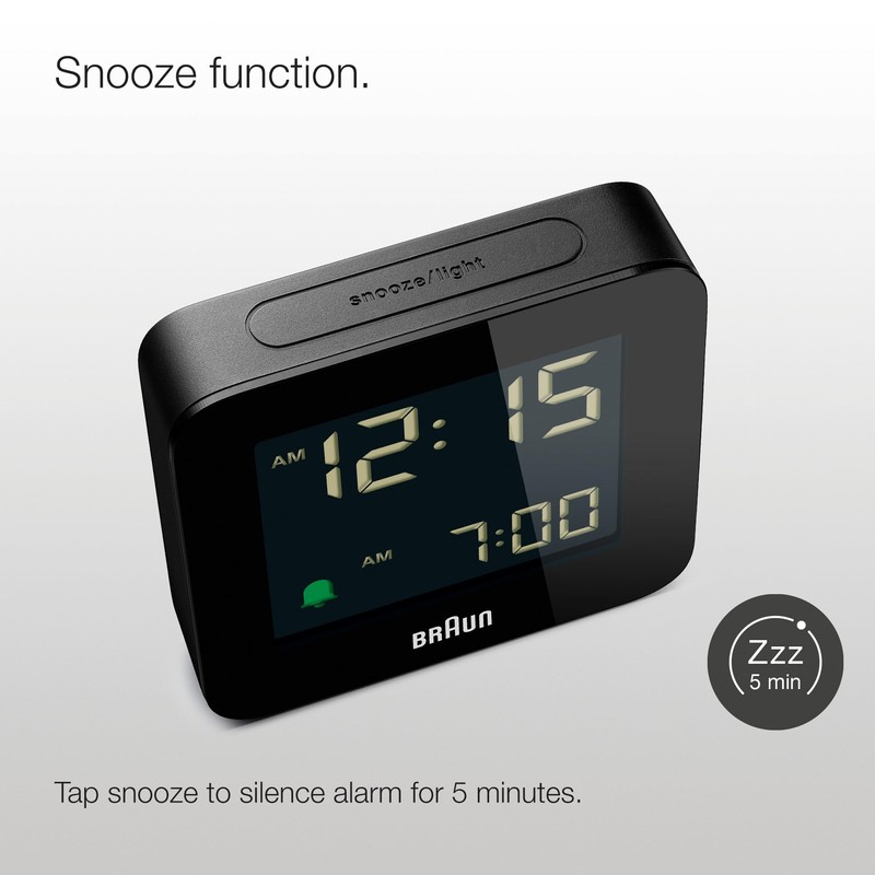 Braun Digital Alarm Clock with Snooze, Negative LCD Display, Quick