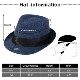 Simplicity Straw Sun Hats Navy Blue Fedora Hat Mens Straw Sun Hat Summer 1920s Short Brim Straw Fedora Hat Blue Fedora, Navy SM