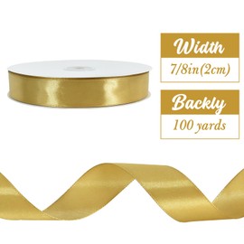 TONIFUL 7/8 Inch x 100yds Gold Satin Ribbon Thin Solid Frabic Ribbons for Gift Wrapping, DIY Crafts Bows, Invitations, Floral Bouquets, Christmas Wedding Party Valentine's Decor