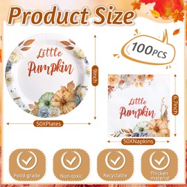 Umigy 100 Pcs Thanksgiving Party Supplies Paper Plates and Napkins Sets Fall Dessert Plates Dinner Party Decorations Autumn Tableware Thanksgiving Disposable Dinnerware Serves 50(Novel Style)