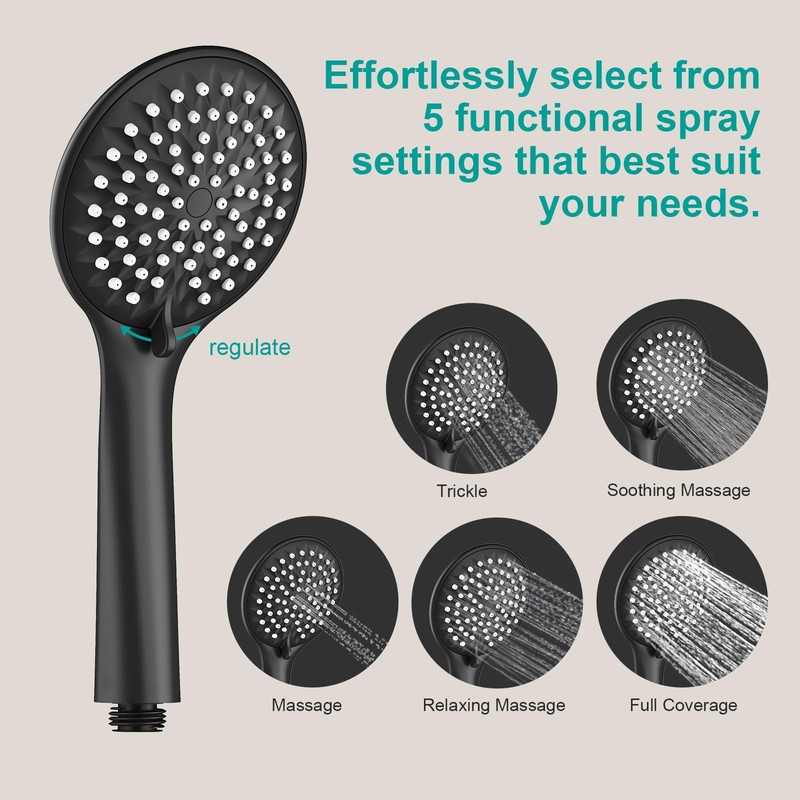 AULEEND Shower Slide Bar Handheld Shower Head with Hose, 5-Function