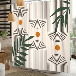 Xiaoterna Boho Sun Line Shower Curtain Rustic Bohemia Mould Proof Resistant Bathroom Curtain Western Retro Abstract Sun Leaves Shower Curtain Machine Washable Waterproof Fabric 105x160cm