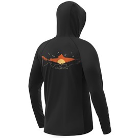Palmyth Fishing Hoodie for Men Long Sleeve Sun Protection UV UPF 50+ Shirts（Black/Endless Stream，L）