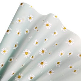 XHT 30 x 135CM Sky Blue Translucent TPU Jelly Sheets Big Daisy Pattern Printed Waterproof Vinyl Crafts Fabric for Pouches Keychains Jewelry Making