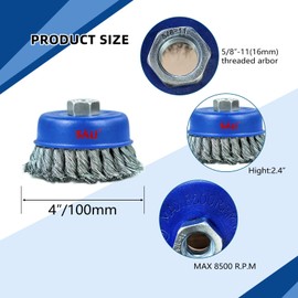 SALI 12 Pack Wire Cup Brush, 4 Inch Twisted Knotted Cup Brush for Grinders, with 5/8-11 Inch Arbor for Heavy Cleaning Rust, Stripping and Abrasive, for Angle Grinder