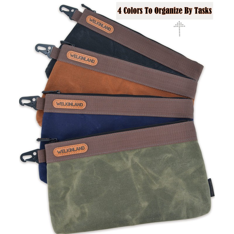 WELKINLAND Heavy-Duty Canvas Tool Pouch - 4PCS, 12" Waxed Canvas