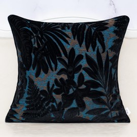 Alerfa Black Throw Pillow Cover 12x20 Inch, Rectangle Cut Velvet Maple Leaf Embroidery Luxury Farmhosue Lumbar Decorative Pillow Cover for Couch Living Room Bedroom