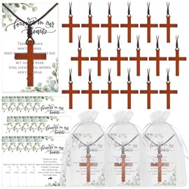 50 Sets Christian Gift Wooden Cross Necklace Bulk for Men Women Wood Cross Pendant Necklace with Prayer Cards Organza Bags for Family Friends Baptismal Church Gift Religious Bible Verse Party Favor