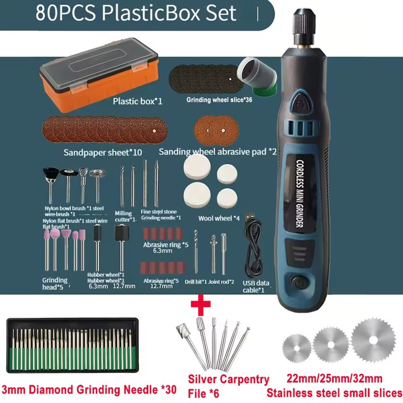 3.6V Cordless Mini Rotary Tool 3-Speed USB Rechargeable Grinder
