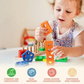 Sweety Fox Montessori Toy from 1 Year - Wooden Sorting & Stacking Toy, 1 2 3 Years - Wooden Activity & Development Toy - Montessori - Educational Toy for Toddlers