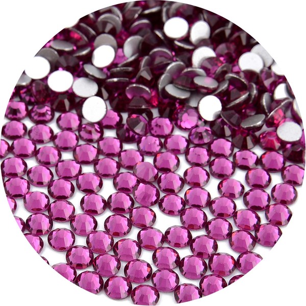 NCB 1500pcs Flatback Round Glass Nail Art Rhinestones Crystal for DIY Making Accessories Shoes, Clothes, Face Art, Bags, Manicure (Fuchsia, SS20 1500pcs)