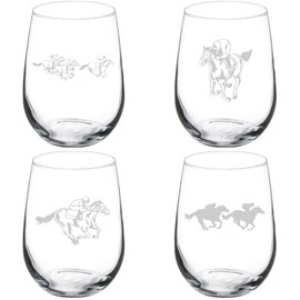 MIP Set of 4 Wine Glass Gift Horse Racing Collection (17 oz Stemless)