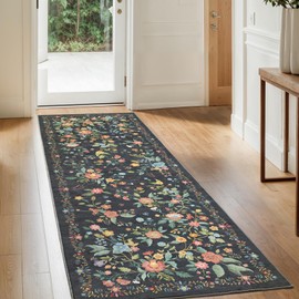 Amada 2x6 Washable Runner Rug, Non-Slip & Low-Profile Kitchen Area Rug with Durable Edge Binding, Boho Floral Pattern, Soft Long Entryway Runner Rugs for Bedroom & Hallway