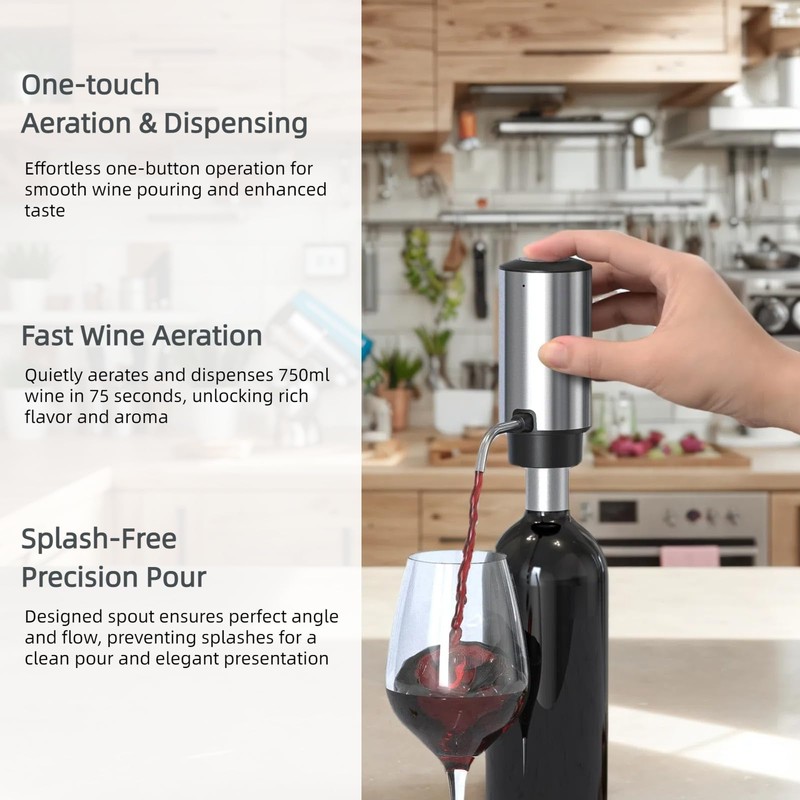 Saraudy Rechargeable Electric Wine Aerator and Dispenser Set, Electric Wine
