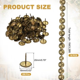 sourcing map 10Pcs Upholstery Tacks Strips, 3.28ft Decorative Nail Trims for Sofa Headboard Furniture DIY with Upholstery Nails(16mm Retro)