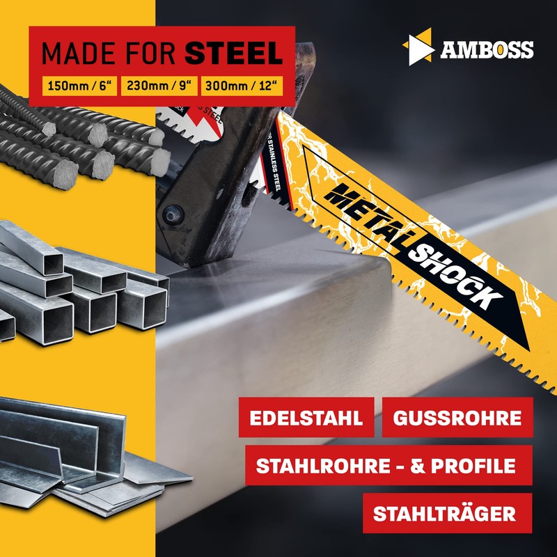 AMBOSS METAL SHOCK - 3x Reciprocating Saw Blade Length 230