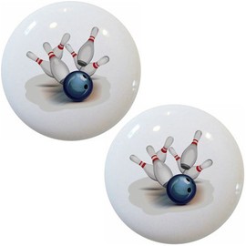 Set of 2 Bowling Sports Ceramic Cabinet Drawer Pull Knobs