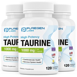 Puregen Labs Taurine 1000mg [High Potency] Total 360 Veg Capsules | No Harmful Additives | Non-GMO, NO Gluten and Dairy, Supports Heart Health and Muscle Recovery | Made in USA